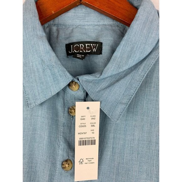 J.Crew Womens Blue Button-Up Cotton Blouse Size 10 - Picture 2 of 4
